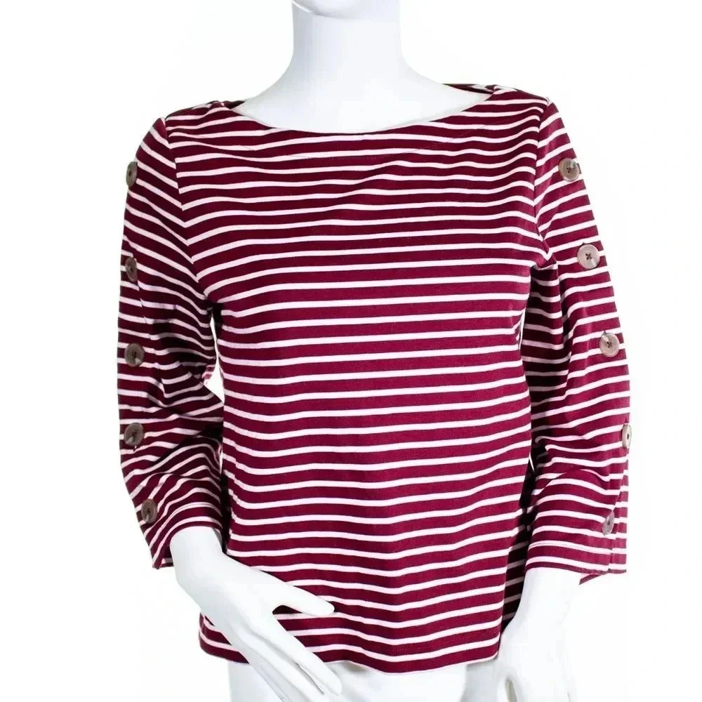 Banana Republic Button Sleeve Red Striped Top S